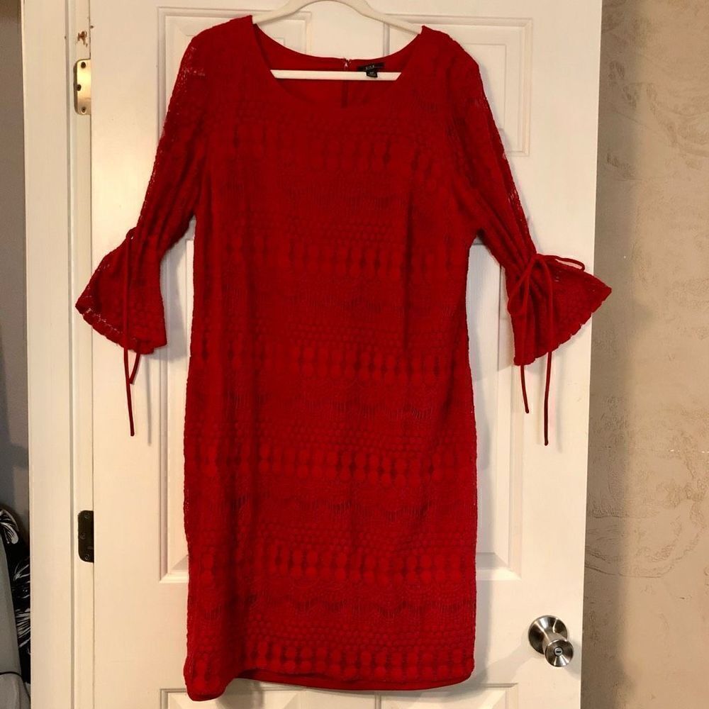 R&K Red Lined Lace Dress with Bell Sleeves Size 18W